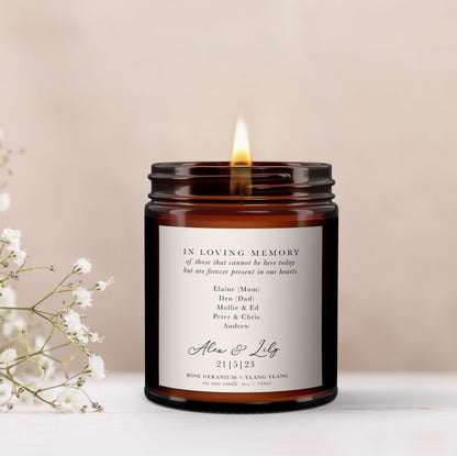 Wedding Day Remembrance Candle, Personalised Memorial Candle, In Loving Memory on Wedding Day, Soy Wax, All Natural, Essential Oil Candle