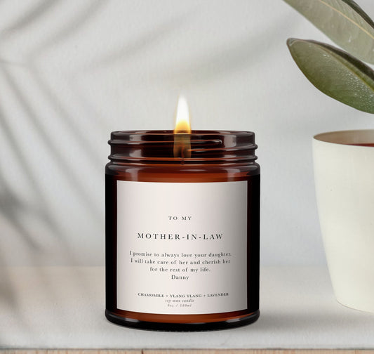 Mother-in-Law Wedding Day Candle Gift, Mother of the Bride, Personalised Candle, Pure Essential Oil Candle, Wedding Day, Brides Mum, Gift