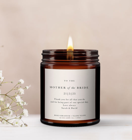 Mother of the Bride Personalised Candle, Pure Essential Oil Candle, Mother of the Bride Gift, Gift for Mother of the Bride, Wedding Gift