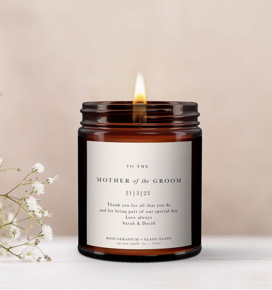 Mother of the Groom Personalised Candle, Pure Essential Oil Candle, Mother of the Groom Gift, Gift for Mother of the Groom, Family wedding
