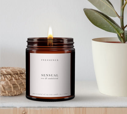 Sensual Rose + Sandalwood Aromatherapy Candle, Soy Wax, Pure Essential Oil, Therapeutic, Relaxing, Candle, Calming, Non toxic