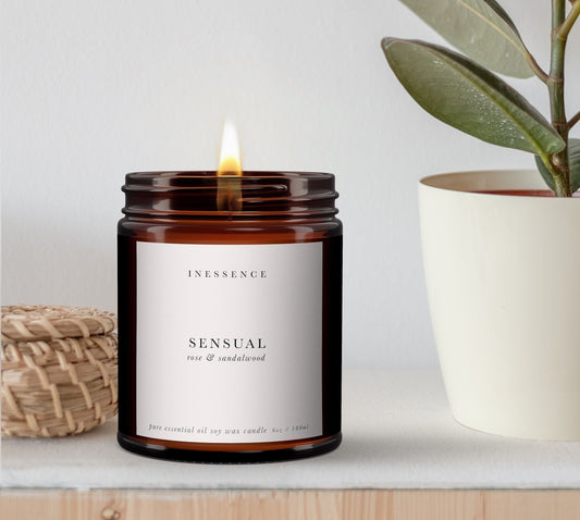 Sensual Rose + Sandalwood Aromatherapy Candle, Soy Wax, Pure Essential Oil, Therapeutic, Relaxing, Candle, Calming, Non toxic