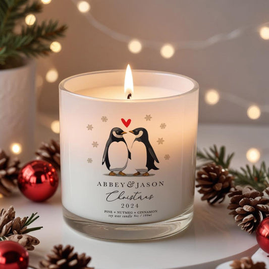CANDLE FOR COUPLE, PENGUINS, CHRISTMAS