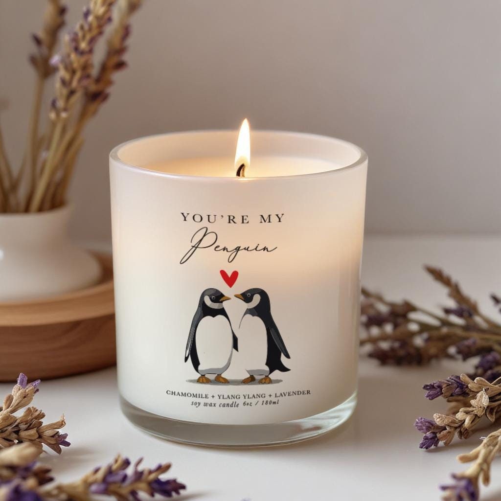 Valentines gift for Girlfriend, Cute penguins, Anniversary gift, 100% natural, Christmas gift, Aromatherapy Candle, Gift for her