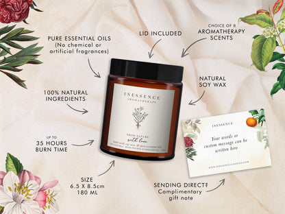 a candle with labels and instructions on it