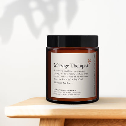 Gift for Masseuse, Aromatherapy Candle Gift, Thank you gift for massage therapist, Birthday, Christmas Gift, Essential oil soy wax candle