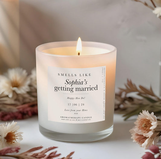 Hen do candle gift. Smells like Sophias getting Married. Personalised Candle