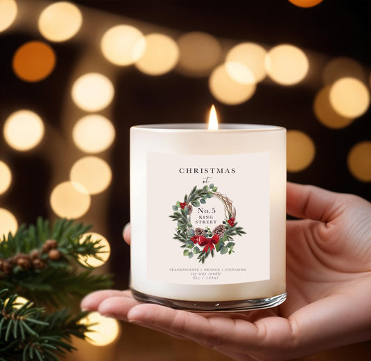 Personalised candle for house, new home christmas candle