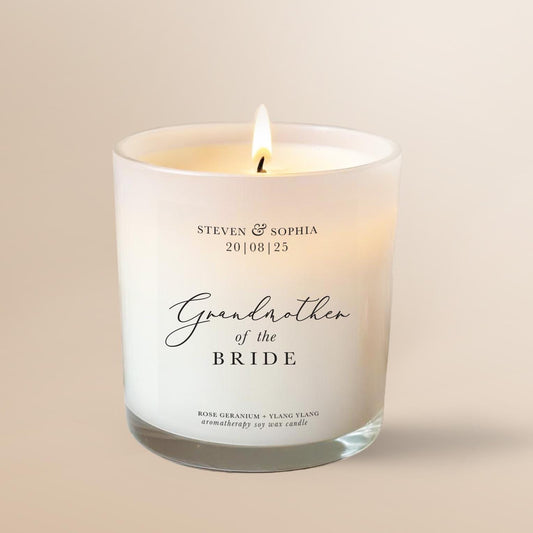 Grandmother of the Bride Personalised Candle, Nan of the Bride Wedding Gift, Pure Essential Oil Aromatherapy Candle, 100% Natural Soy Wax