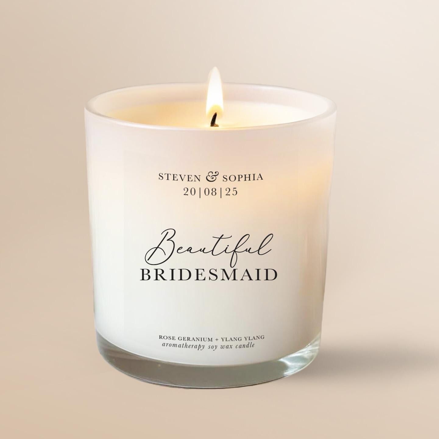 Bridesmaid Personalised Candle, Bridesmaid Wedding Gift, Pure Essential Oil Aromatherapy Candle, 100% Natural, Soy Wax