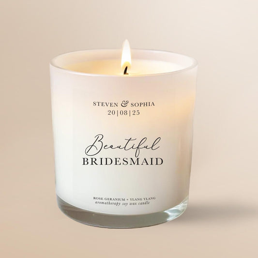 Bridesmaid Personalised Candle, Bridesmaid Wedding Gift, Pure Essential Oil Aromatherapy Candle, 100% Natural, Soy Wax