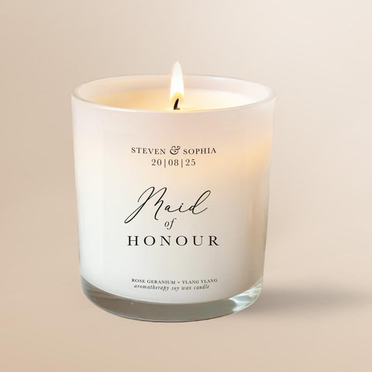 Maid of Honour Personalised Candle, Maid of Honour Wedding Gift, Pure Essential Oil Aromatherapy Candle, 100% Natural, Soy Wax