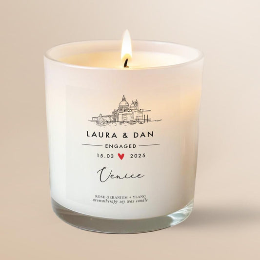Venice Personalised Engagement Candle Gift for Couple, Unique Engagement Present, Essential Oil Soy wax Aromatherapy Candle