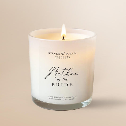 Mother of the Bride Personalised Candle, Mother of the Bride Wedding Gift, Pure Essential Oil Aromatherapy Candle, 100% Natural, Soy Wax