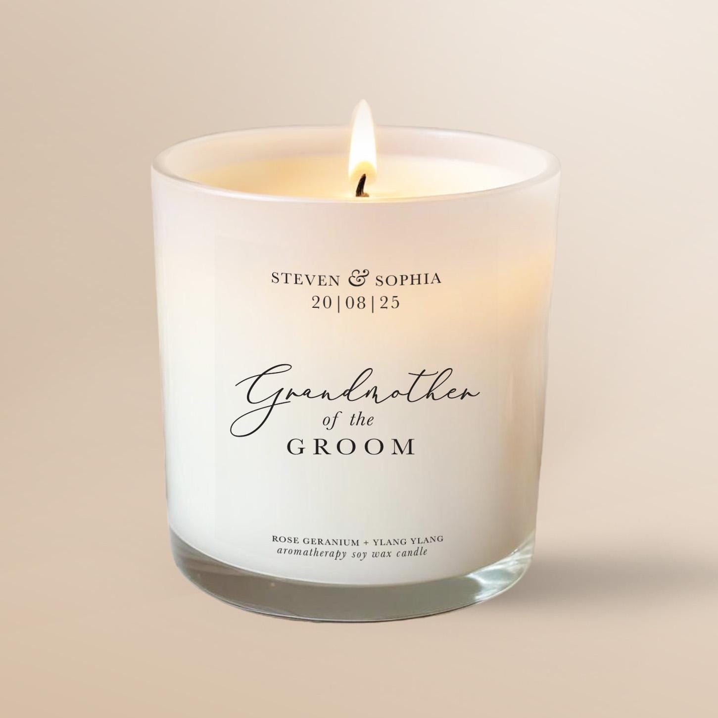 Grandmother of the Groom Personalised Candle, Nan of the Groom Wedding Gift, Pure Essential Oil Aromatherapy Candle, 100% Natural, Soy Wax