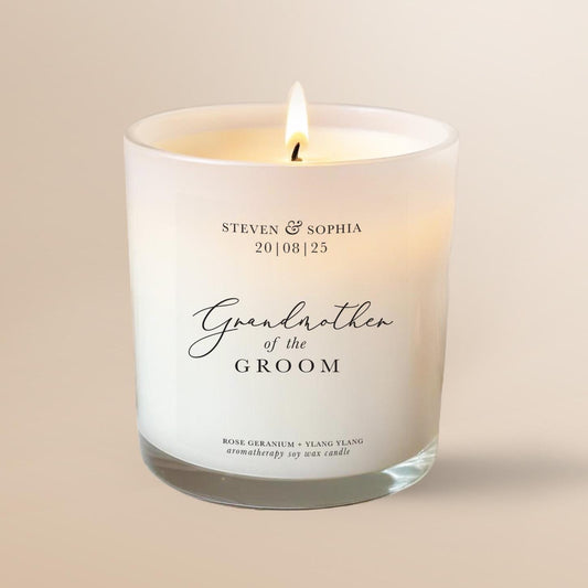 Grandmother of the Groom Personalised Candle, Nan of the Groom Wedding Gift, Pure Essential Oil Aromatherapy Candle, 100% Natural, Soy Wax