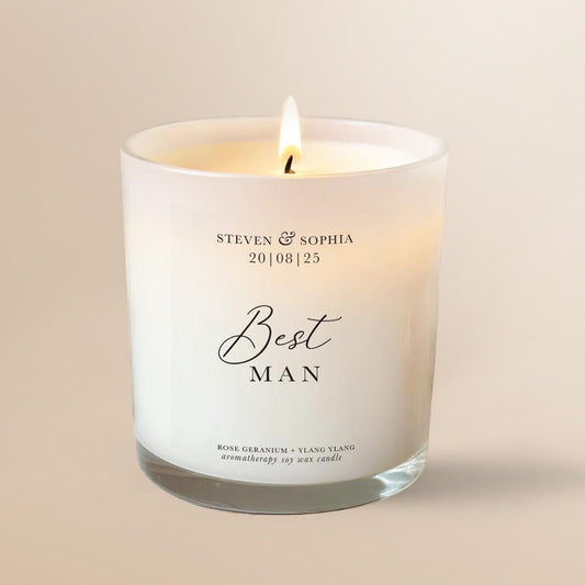 Best Man Personalised Candle, Best Man Wedding Gift, Pure Essential Oil Aromatherapy Candle, 100% Natural, Soy Wax