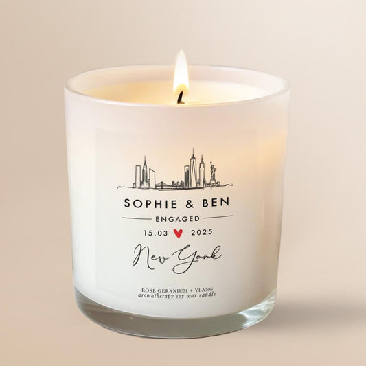 New York Engagement Candle Gift for Couple, Personalised Engagement gift, Unique Engagement Present, Essential Oil Soy wax Aromatherapy Candle, New York Skyline Gift, New York inspired engagement gift
