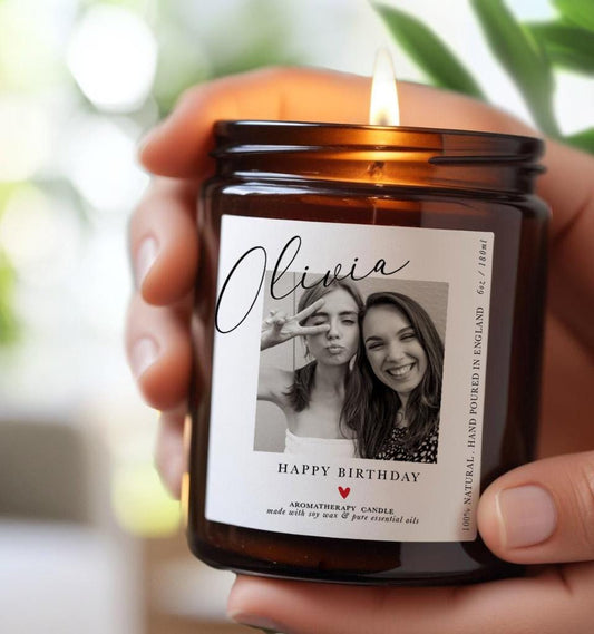 Friend Personalised Photo Candle Gift, Birthday Gift for Friend Bestie Sister, Natural Wellbeing Gift, Gift for Her, Aromatherapy candle