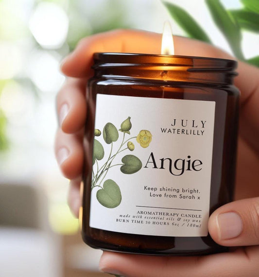 Personalized July Birth Flower Candle: Waterlily Soy Wax Aromatherapy Gift