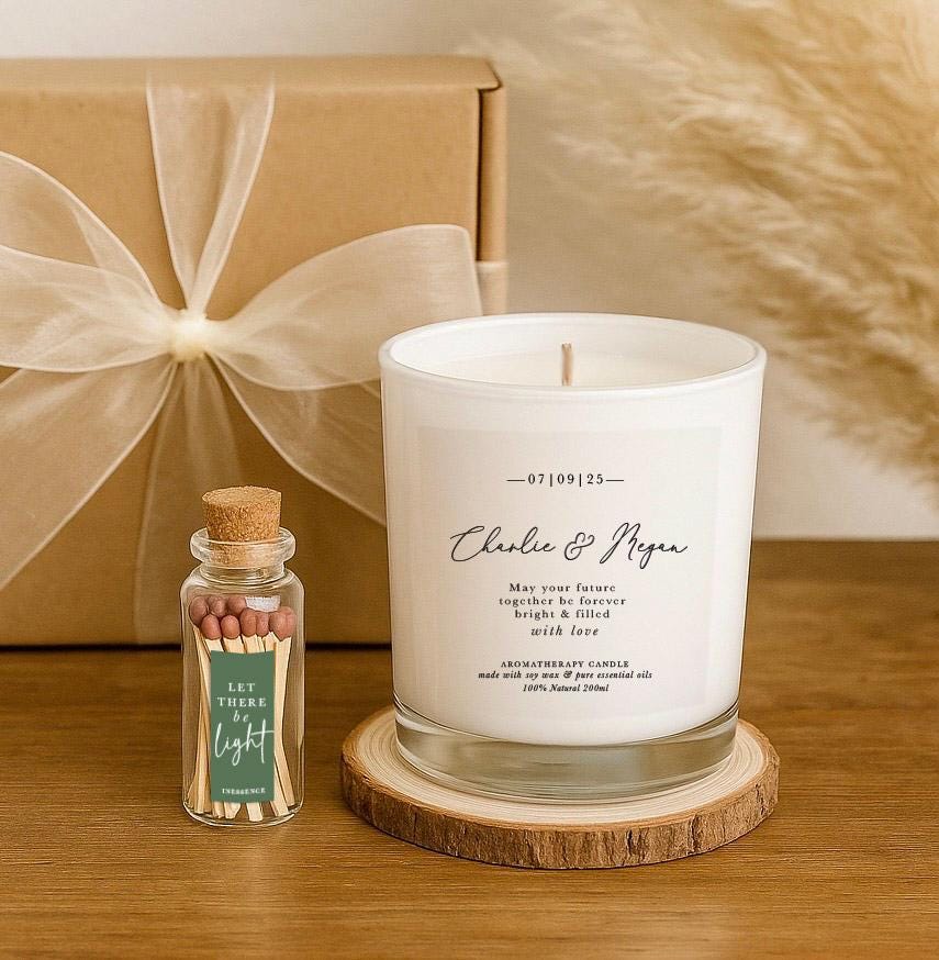 Personalized Wedding Candle Gift Set: Soy Aromatherapy, Gift Box & Matches