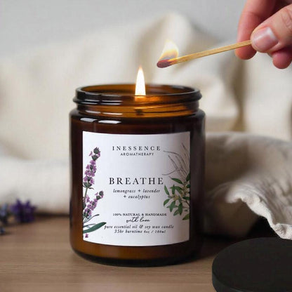 Breathe Lavender Lemongrass Eucalyptus Soy Wax Candle: Aromatherapy Essential Oil