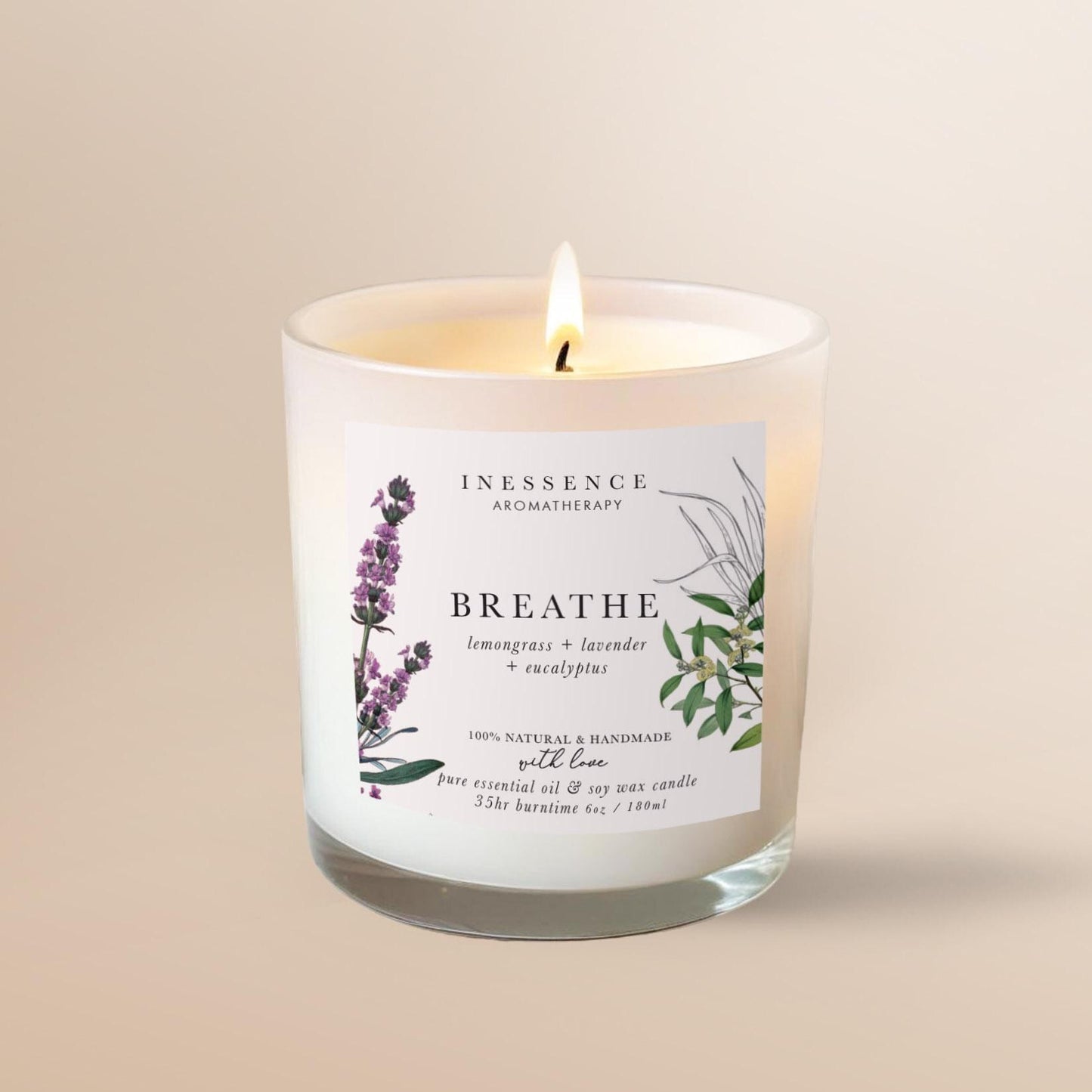 Breathe Aromatherapy Candle: 100% Natural Pure Essential Oils Lavender & Lemongrass Soy Wax