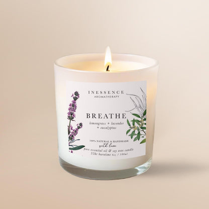 Breathe Aromatherapy Candle: 100% Natural Pure Essential Oils Lavender & Lemongrass Soy Wax