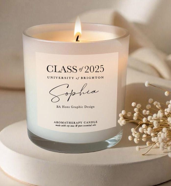Personalized Graduation Soy Wax Candle, Aromatherapy Essential Oils