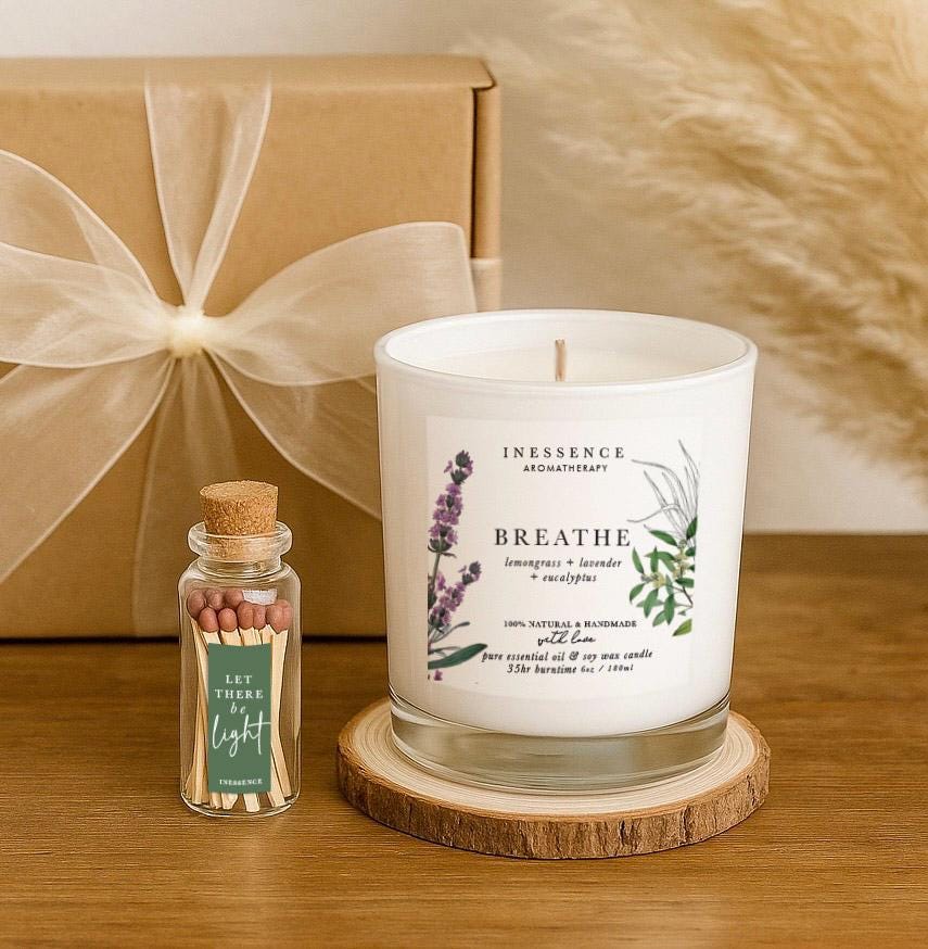 Breathe Aromatherapy Candle Gift Set: Lavender, Lemongrass & Eucalyptus Soy Wax