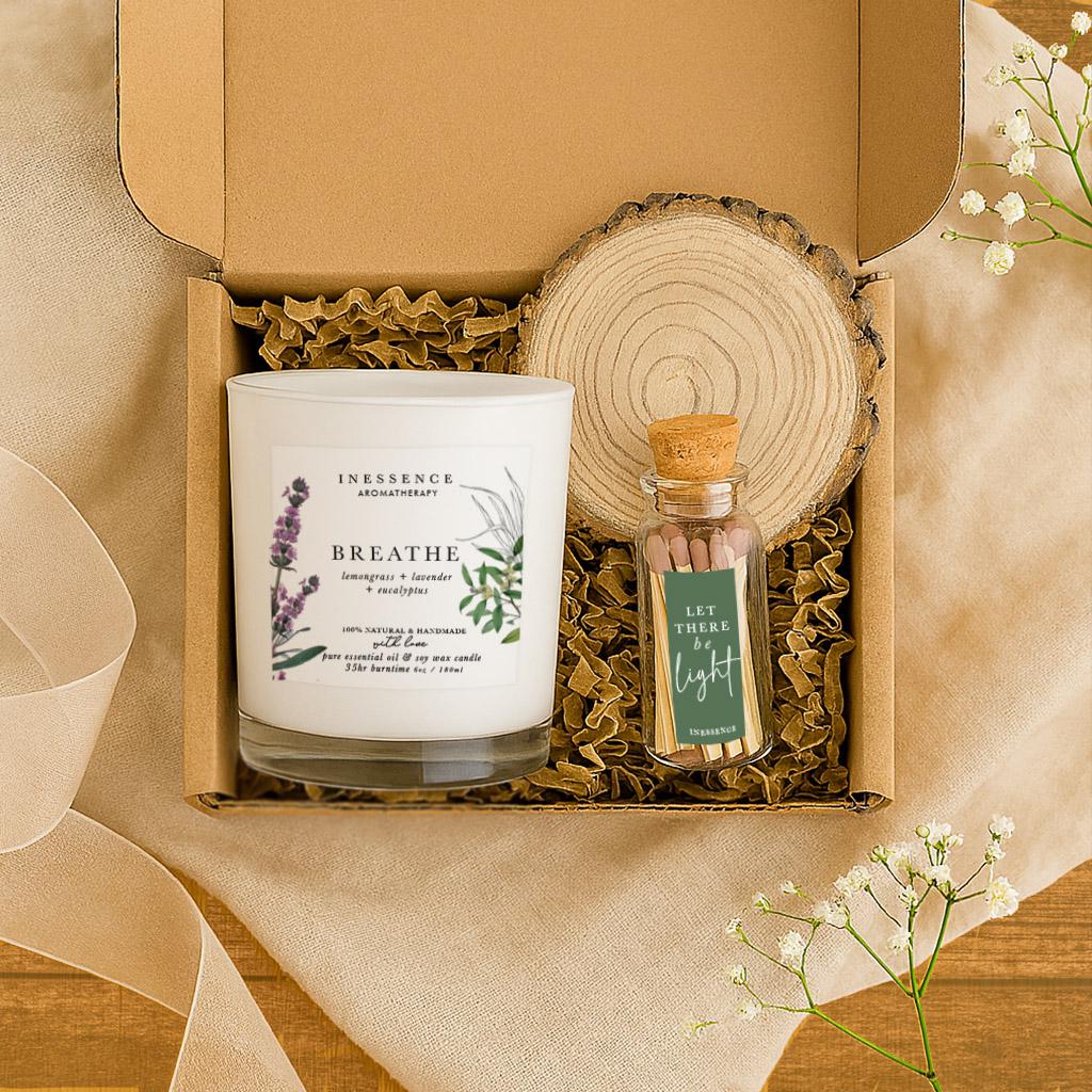 Breathe Aromatherapy Candle Gift Set: Lavender, Lemongrass & Eucalyptus Soy Wax