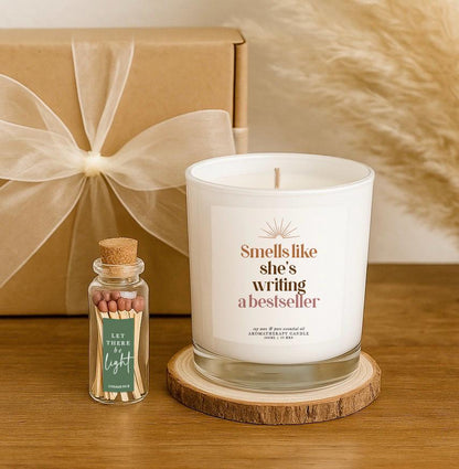 Personalised Author Gift Set: Natural Soy Wax Candle, Essential Oils with Bottle of Matches