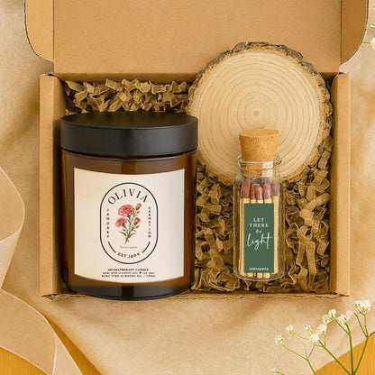 Personalised Birth Flower Candle Gift Set, Aromatherapy Soy Wax, January Birthday