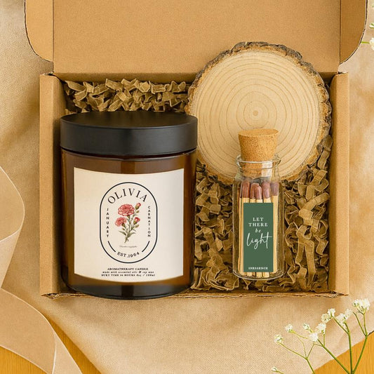 Personalised Birth Flower Candle Gift Set, Aromatherapy Soy Wax, January Birthday