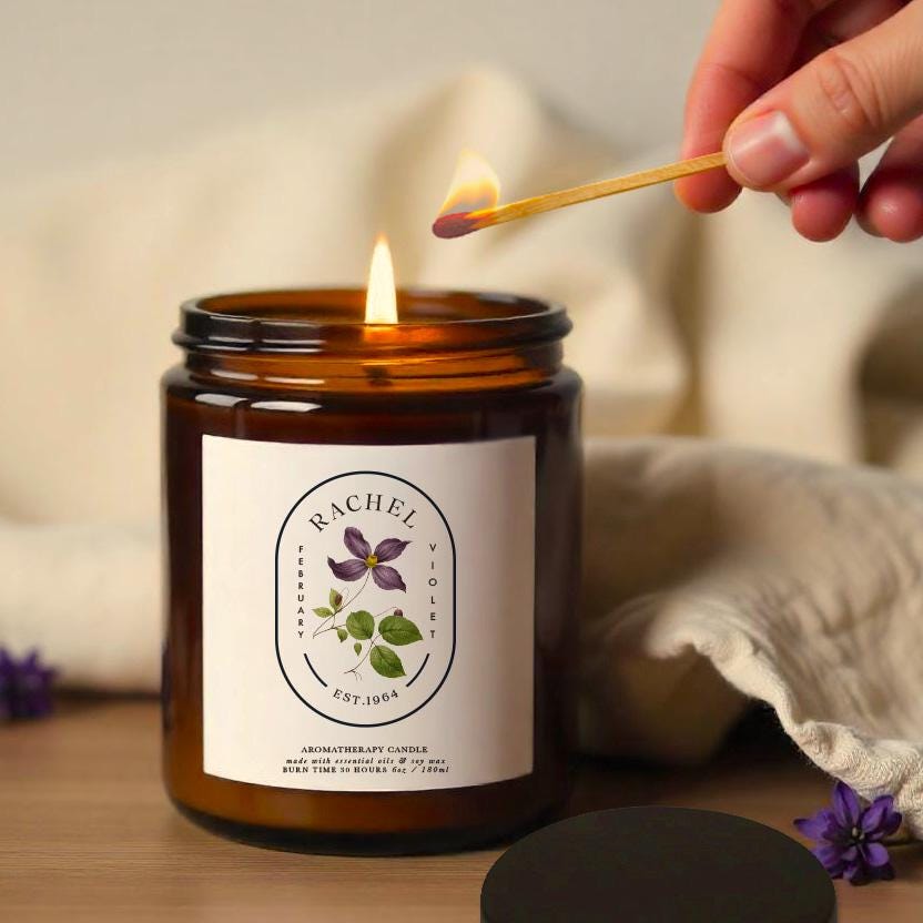 Personalised February Birth Flower Candle Gift Set, Aromatherapy Soy Wax