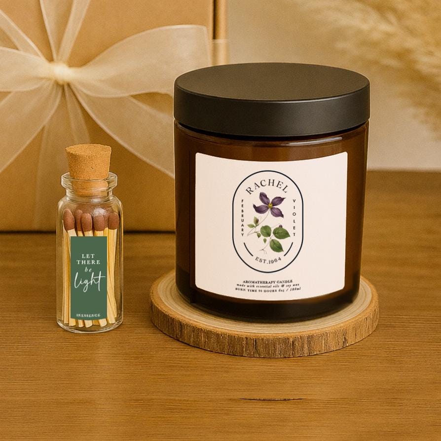 Personalised February Birth Flower Candle Gift Set, Aromatherapy Soy Wax