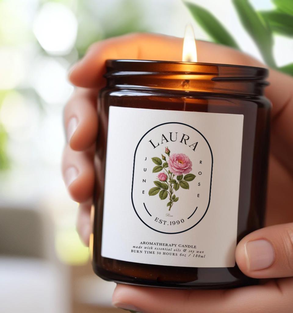 Personalised Rose Aromatherapy Candle Gift Set, June Birth Flower