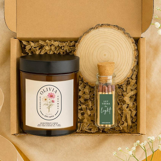 Personalised October Birth Flower Candle Gift Set, Aromatherapy, Natural