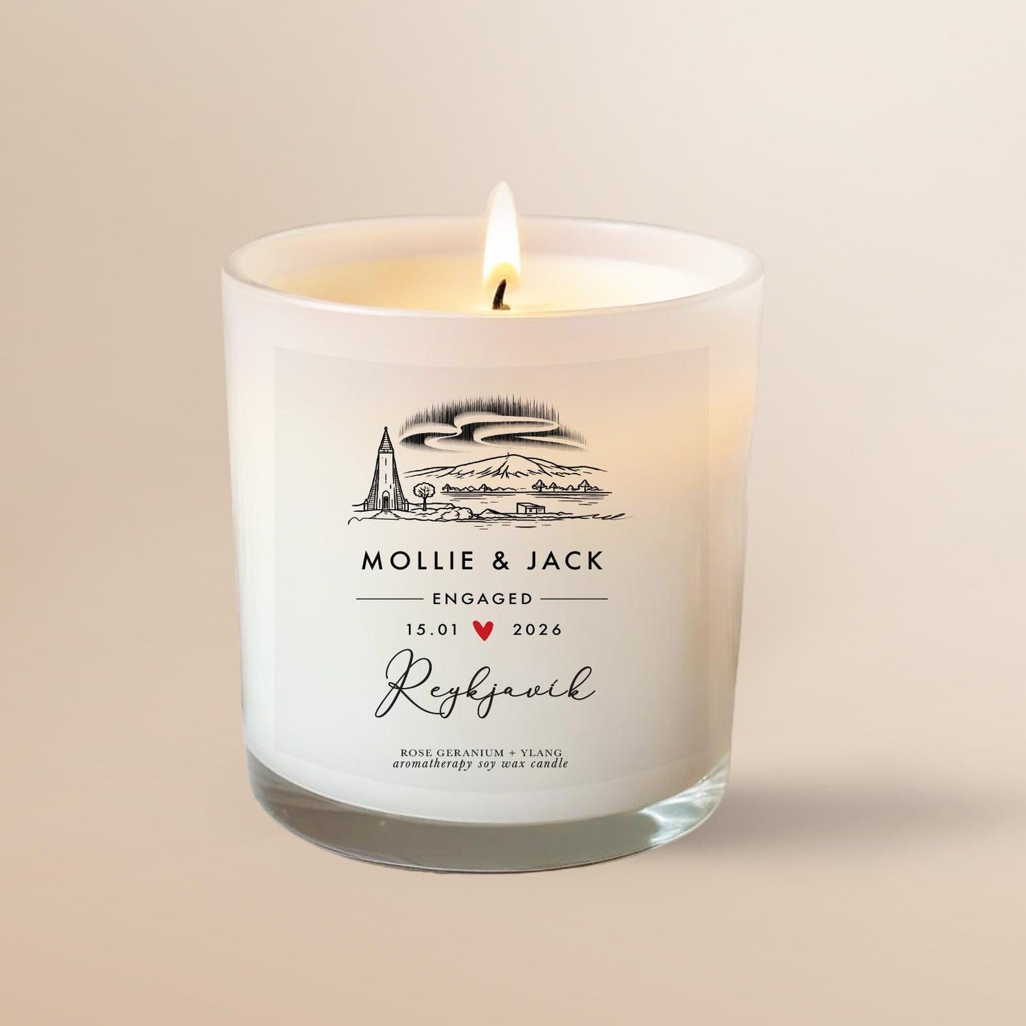 Personalised Reykjavík Engagement Candle | Aromatherapy Custom Couple Gift | Iceland Engagement Keepsake