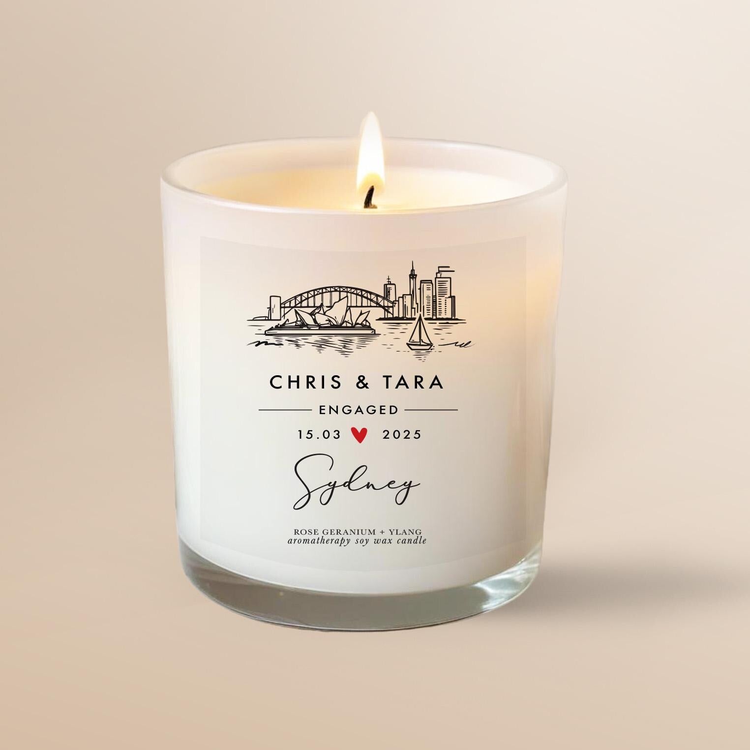 Personalised Sydney Engagement Candle | Custom Couple Gift | Australia Engagement Keepsake | Destination Gifts