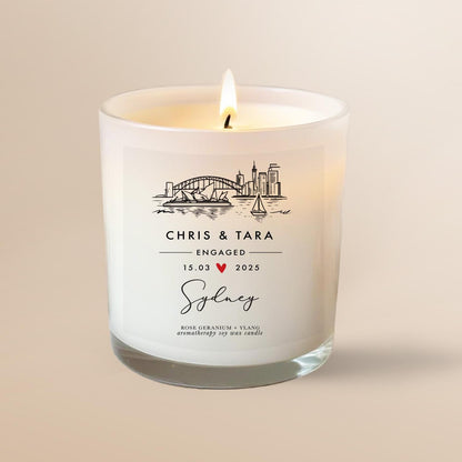 Personalised Sydney Engagement Candle | Custom Couple Gift | Australia Engagement Keepsake | Destination Gifts