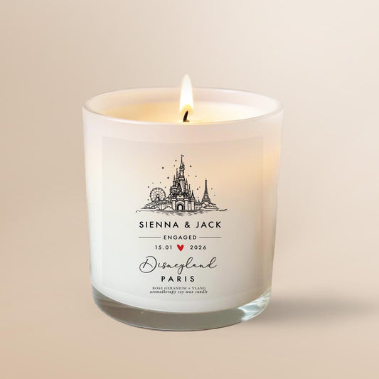 Personalised Disneyland Paris Engagement Candle | Custom Couple Gift | Magic Kingdom