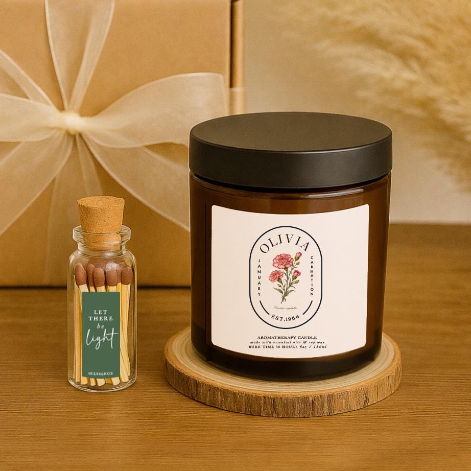 Personalised Birth Flower Candle Gift Set, Aromatherapy Soy Wax, January Birthday