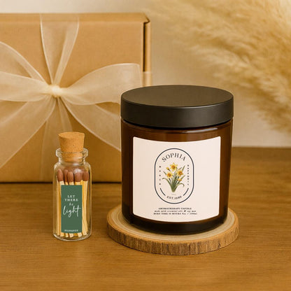 Personalised March Birth Flower Candle Gift Set, Aromatherapy Soy Wax