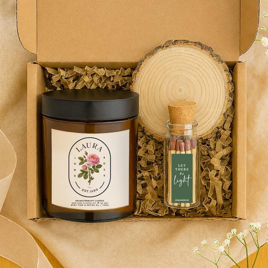 Personalised Rose Aromatherapy Candle Gift Set, June Birth Flower