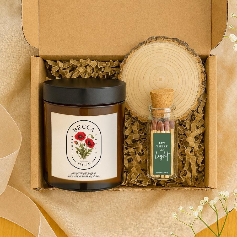 Personalised Poppy Aromatherapy Candle Gift Set, August Birthday