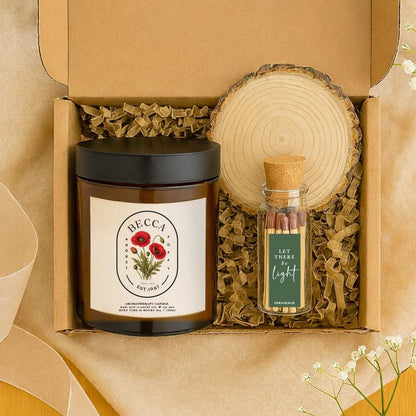 Personalised Poppy Aromatherapy Candle Gift Set, August Birthday