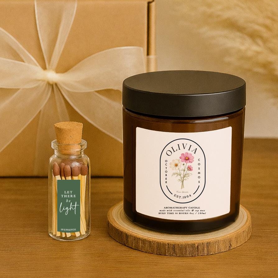Personalised October Birth Flower Candle Gift Set, Aromatherapy, Natural