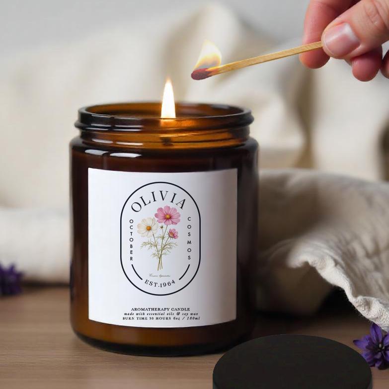Personalised October Birth Flower Candle Gift Set, Aromatherapy, Natural