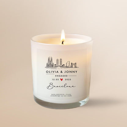 Personalised Barcelona Engagement Candle: Essential Oil Soy Wax Aromatherapy